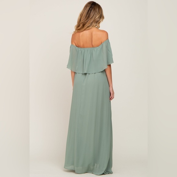 Pinkblush Sage Green Off-Shoulder Maxi Dress - Picture 3 of 5
